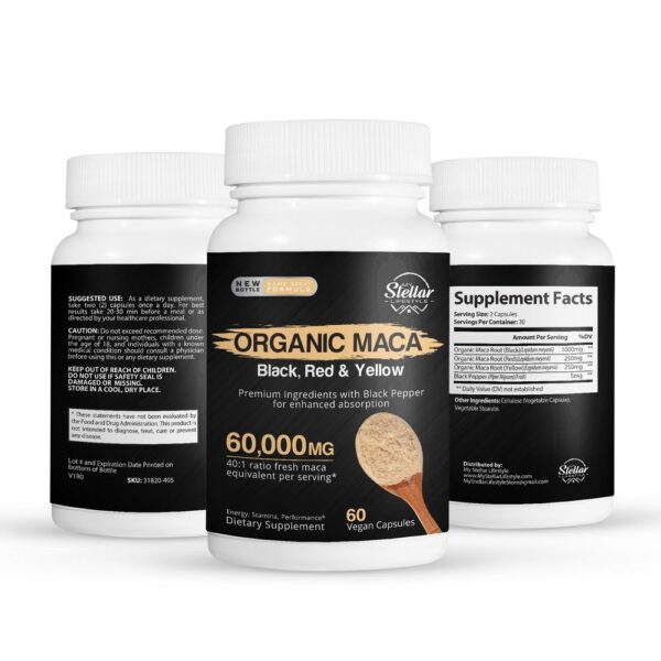 Organic Maca Black, Red and Yellow - 60 Capsules