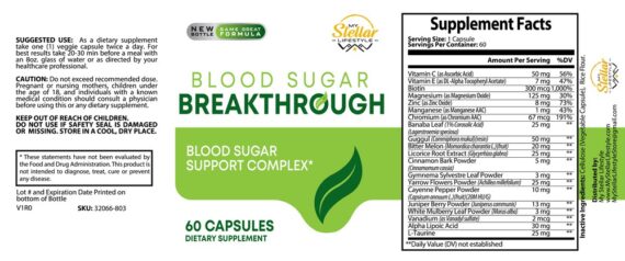 Blood Sugar Breakthrough - 60 Capsules - 100 Bottles